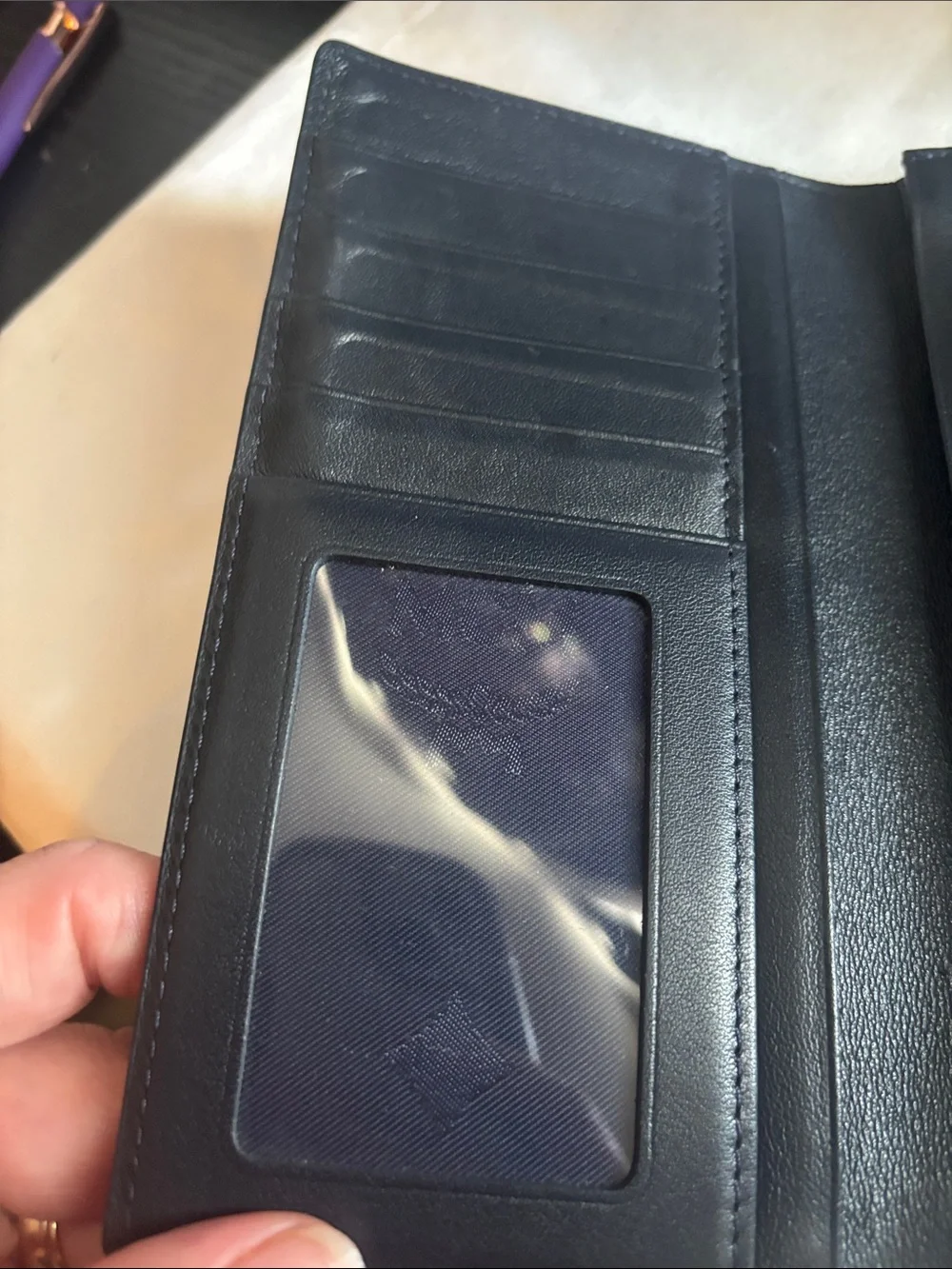 MCM Blue  Embossed Long Bifold Wallet